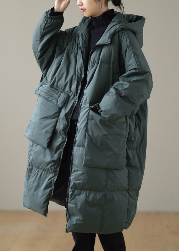 Plus-Size-Green-hooded-Zippered-Pockets-Winter-Down-Coat-Long-sleeve2