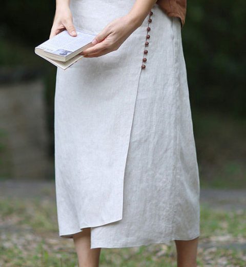Boutique-White-asymmetrical-design-elastic-waist-A-Line-Skirts-Spring2