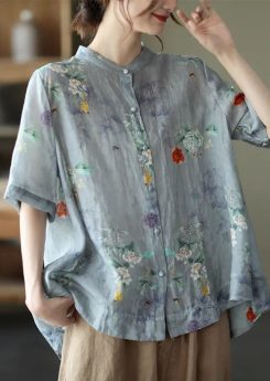 Grey-Purple-Print-Cotton-Shirts-Low-High-Design-Short-Sleeve3